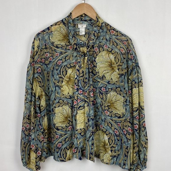 Rare H&M x William Morris & Co 6 Floral Pimpernel Print Top Blouse Tie-front - Picture 2 of 15
